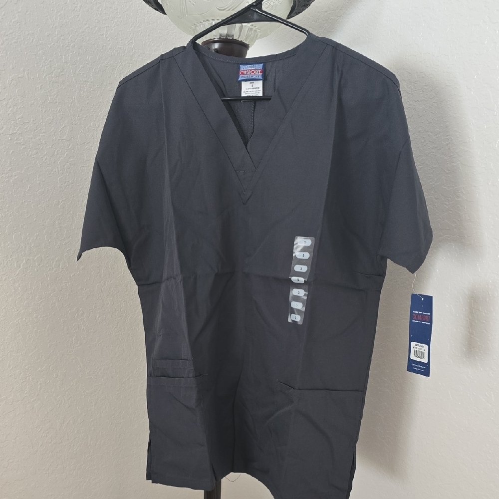 Cherokee Scrub For Women Charcoal V-Neck Short Slee Tee